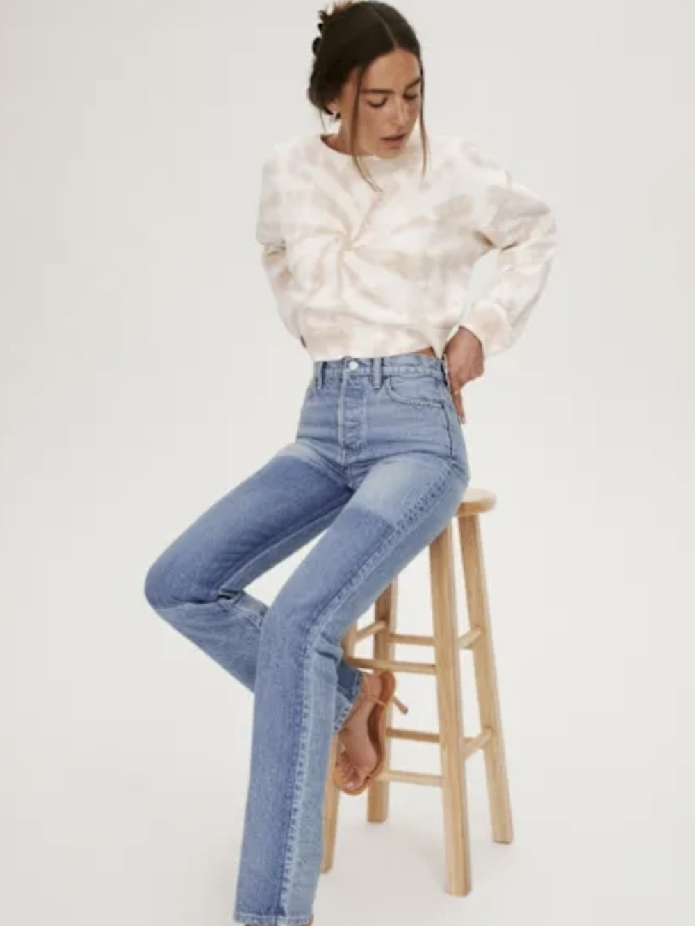 Like New Reformation Cynthia Shadow High-Rise Straight Jeans in Light Blue 26